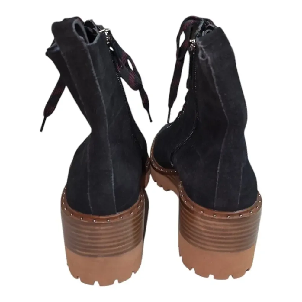 Vince Camuto Debsen Black Suede Croc Lug Sole Platform Combat Boot Lace Up 8.5